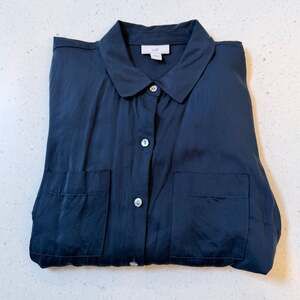 J.Jill Navy Blue Long Sleeve Button Front Tunic Shirt